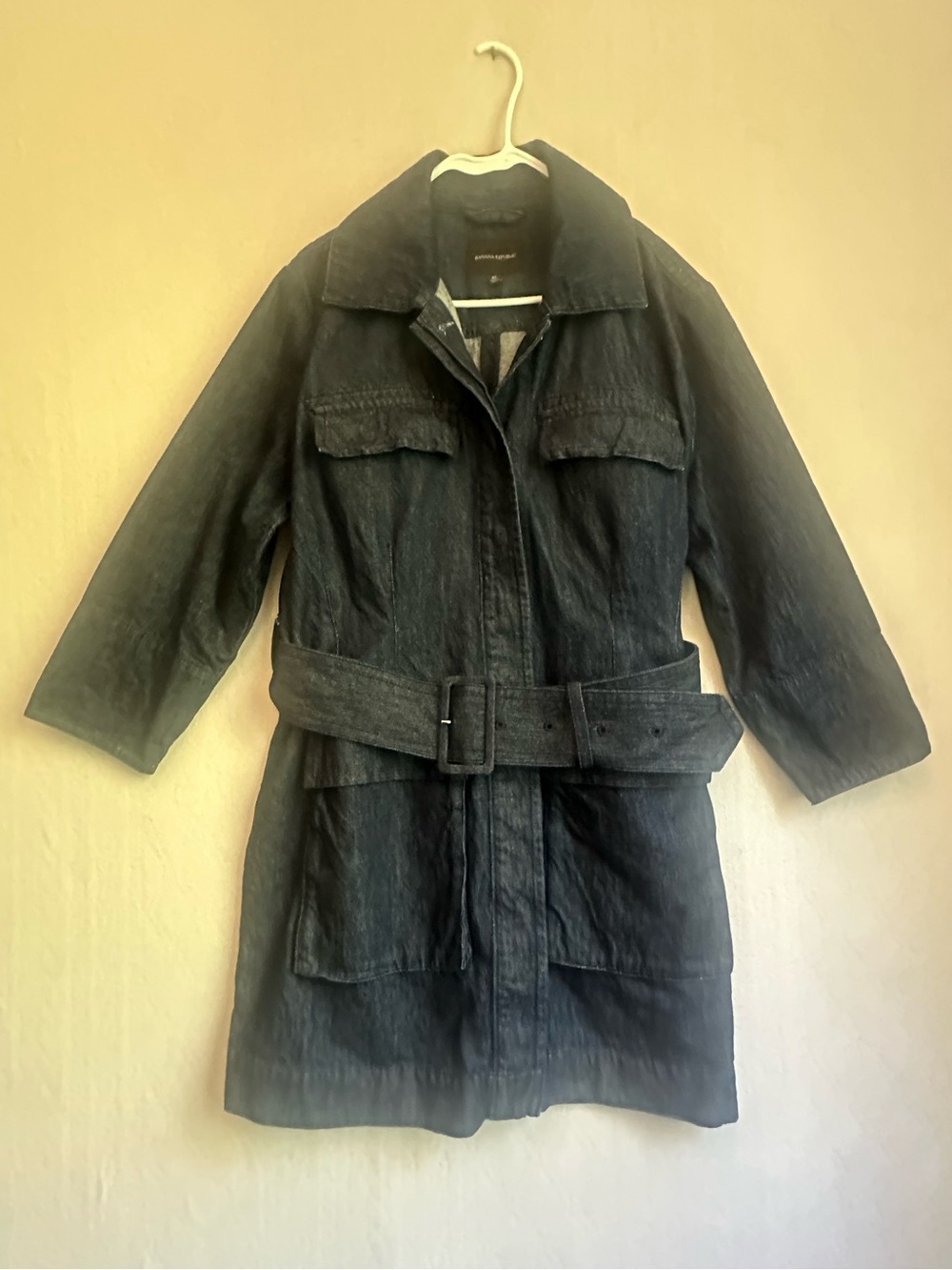 Banana Republic Liya Lapis Dark Wash Denim Trench Coat with Belt - Women Sz XL